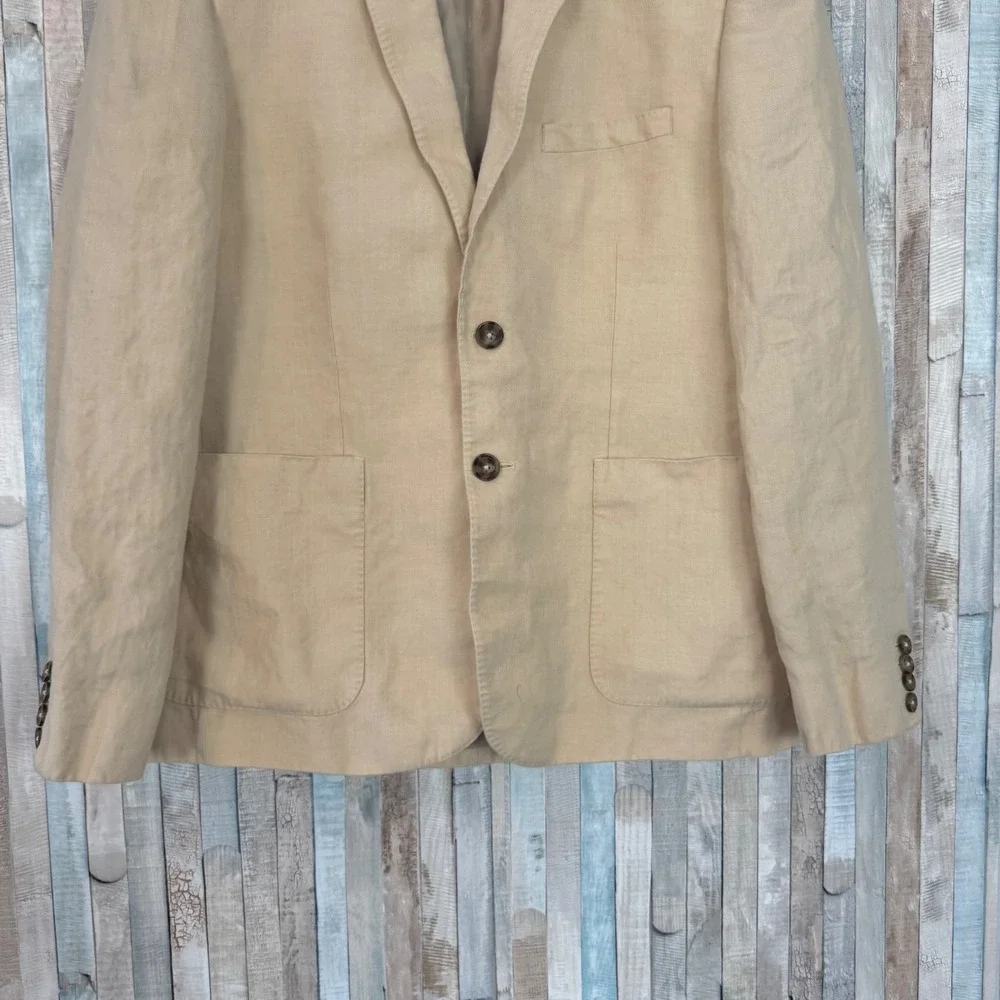 Murano L Baird McNutt 100% Linen Blazer Mens Tan Two Button Sport Coat Jacket